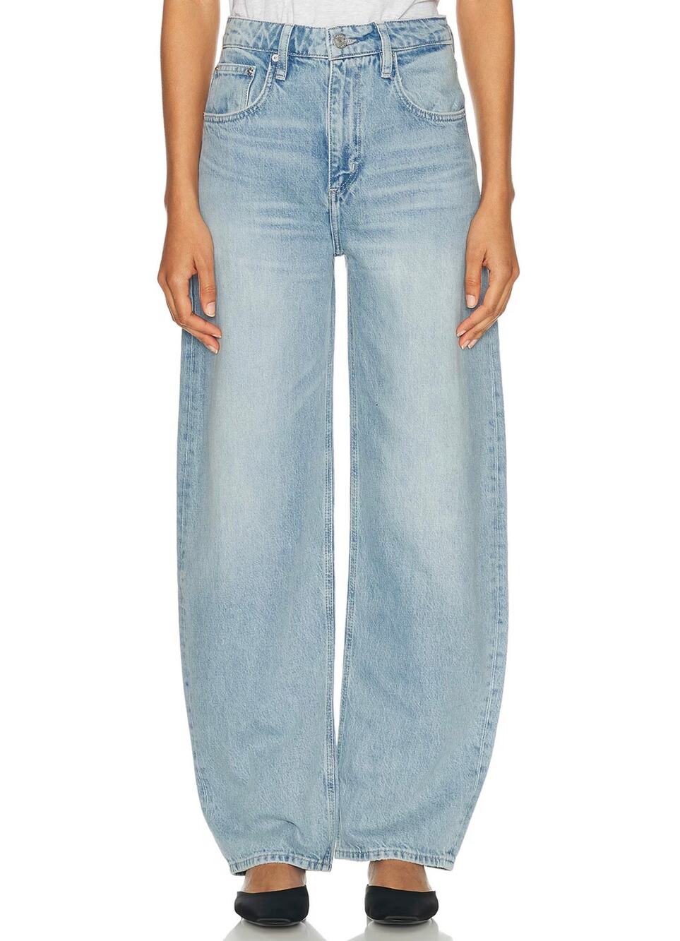 FRAME Long Barrel Jeans Size 25 Calm Waters High Rise Wide Barrel Leg Denim